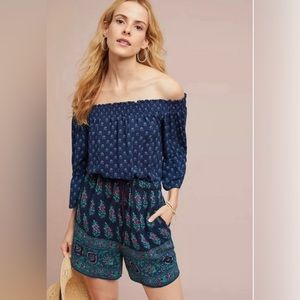 Anthropologie Off-the-Shoulder Printed Romper